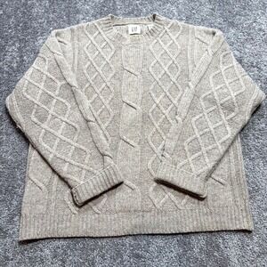 Vintage Gap Shetland Wool Sweater Mens Medium Beige Cable Knit Fisherman